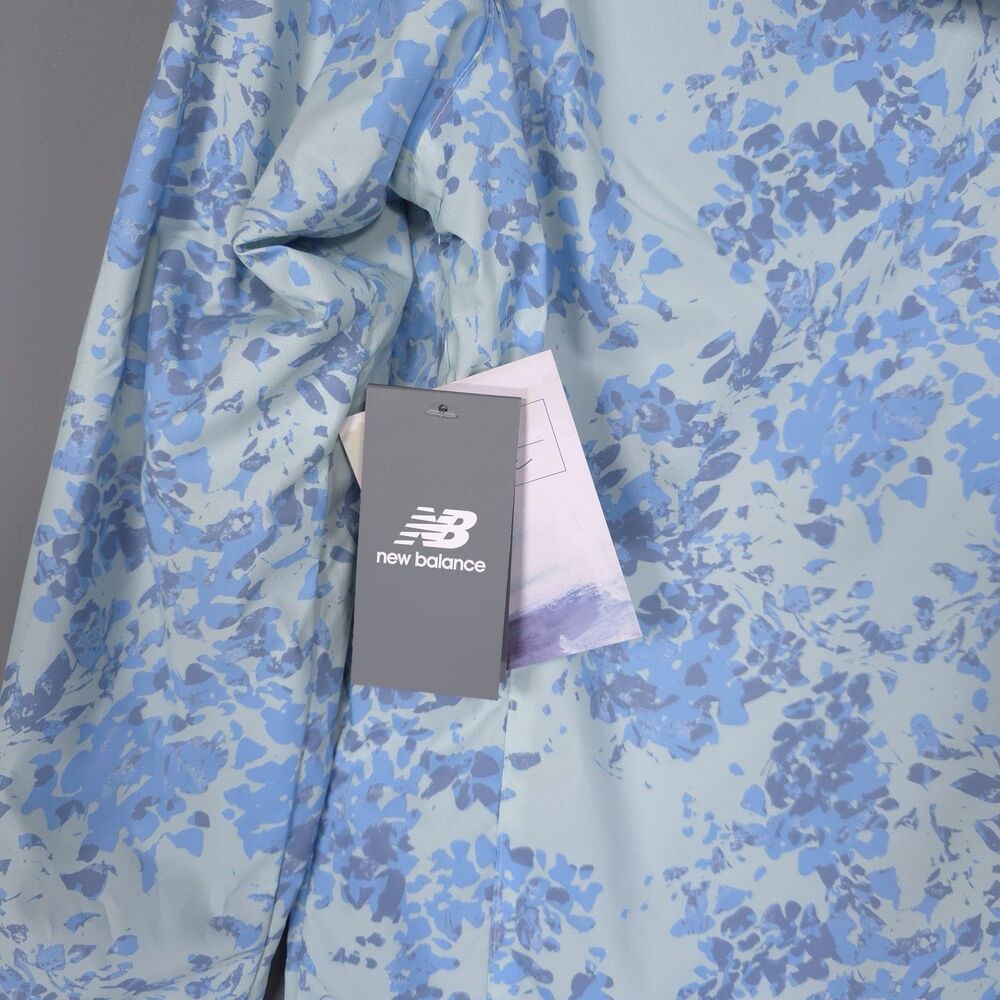 NEW BALANCE Women’s New Active Hoodie SMALL Windbreaker Floral Blue Jacket - Picture 6 of 13